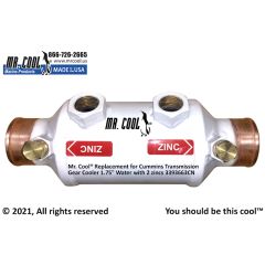 3393663CN Cummins Transmission Gear Cooler 1.75" Water with 2 zincs